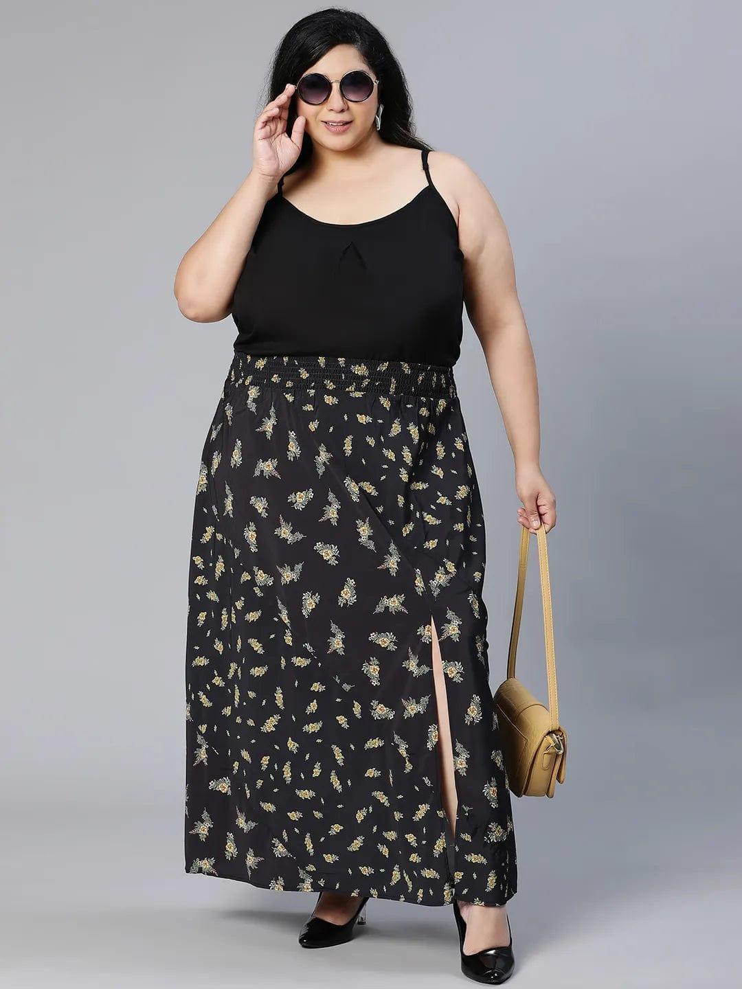 Basic Black Floral Print Elsaticated Women Plus Size Dress - Image 7
