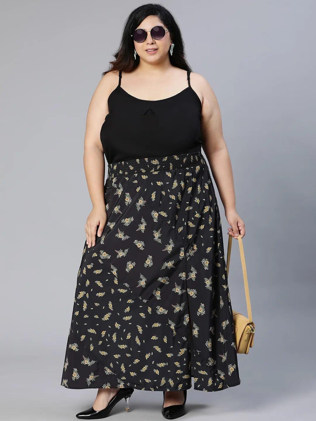 Basic Black Floral Print Elsaticated Women Plus Size Dress - Image 8