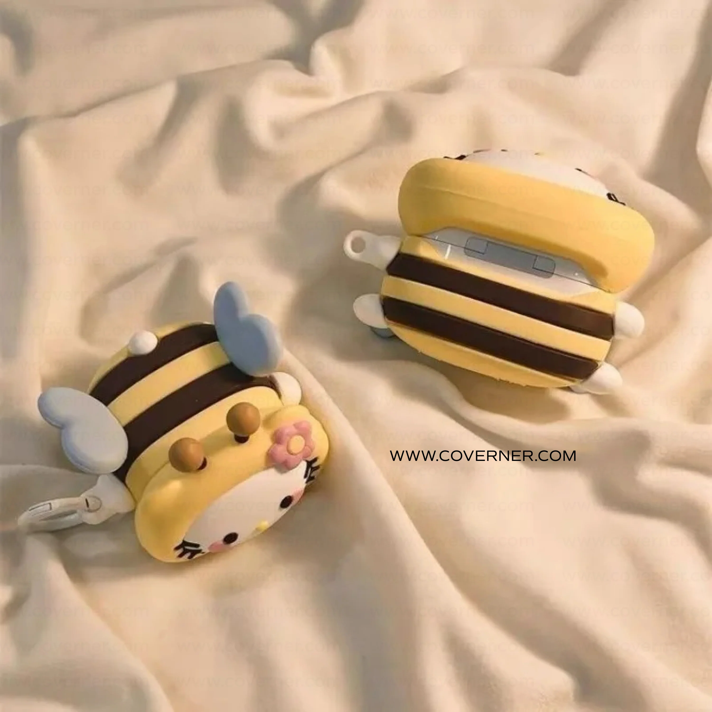 BeeBoo Kitty Bee Silicone AirPods Case with Hook – Cute Cartoon AirPods Cover by Coverner India - Image 2