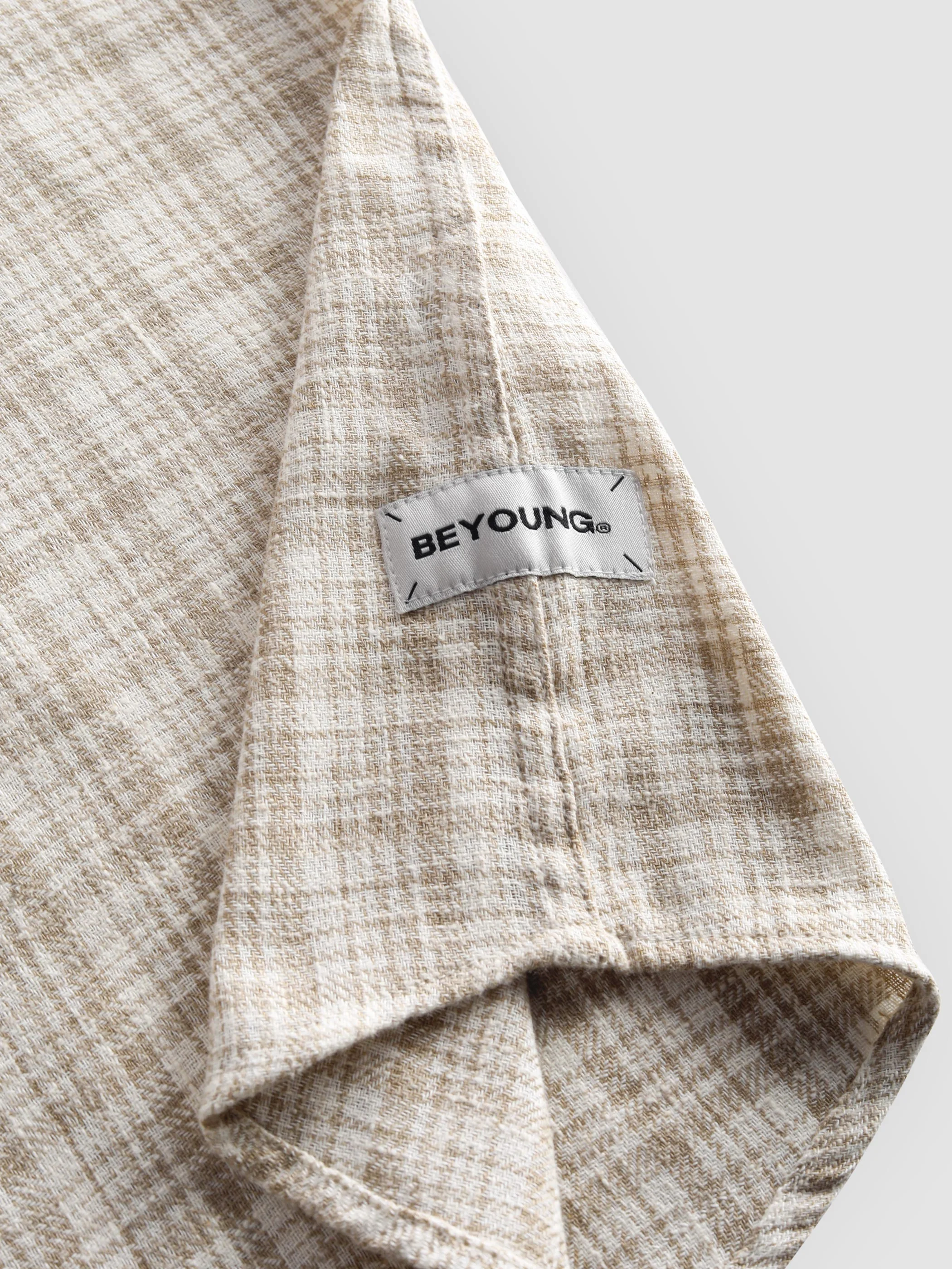 Beige Busy Check Cotton Shirt - Image 8