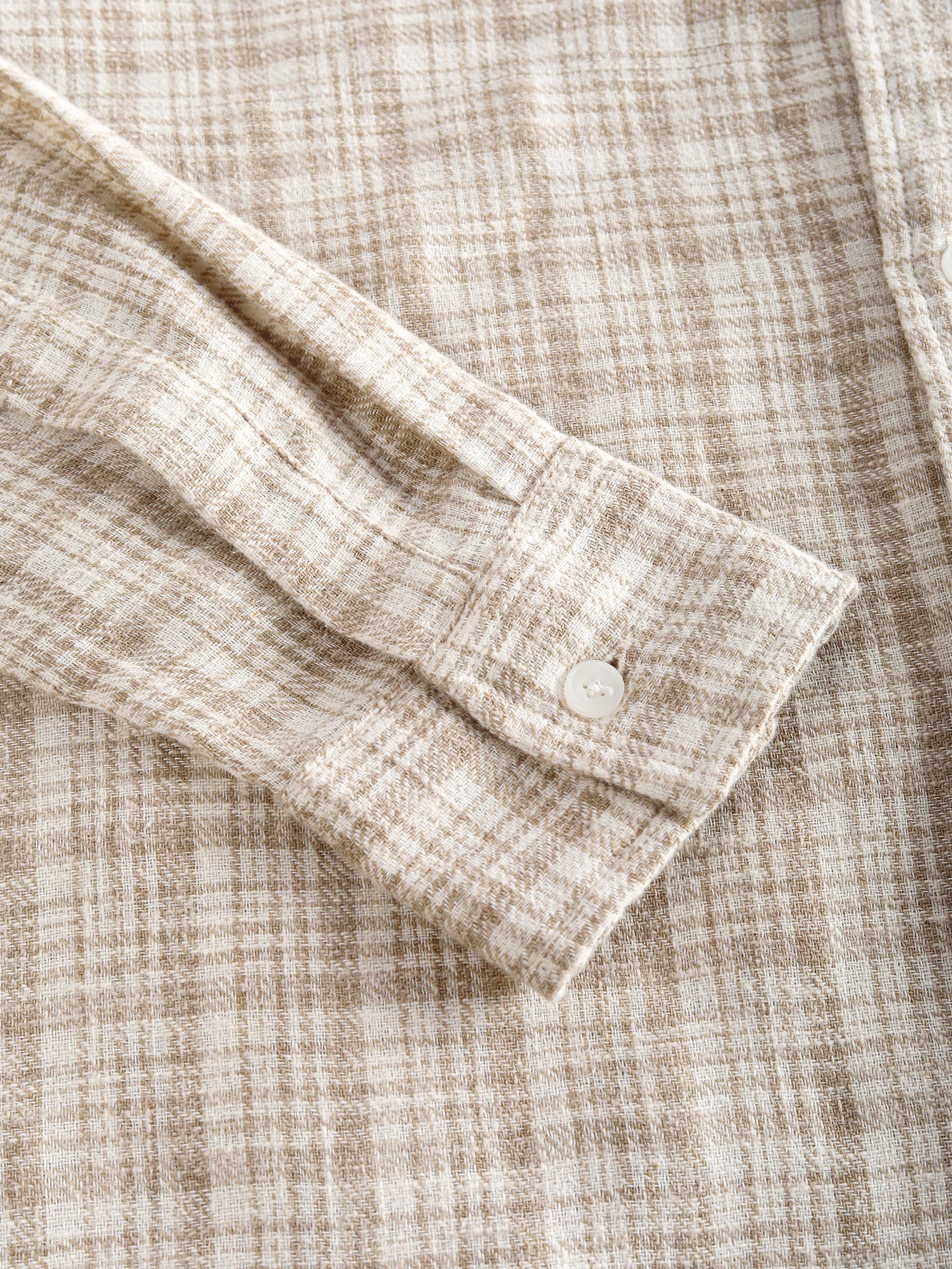 Beige Busy Check Cotton Shirt - Image 7