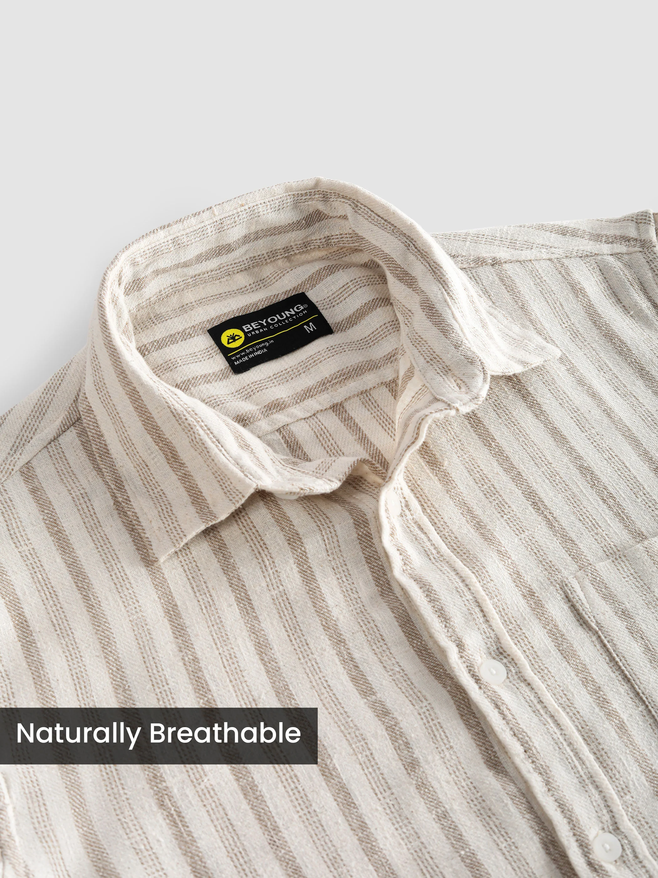 Beige Busy Stripe Cotton Shirt - Image 6
