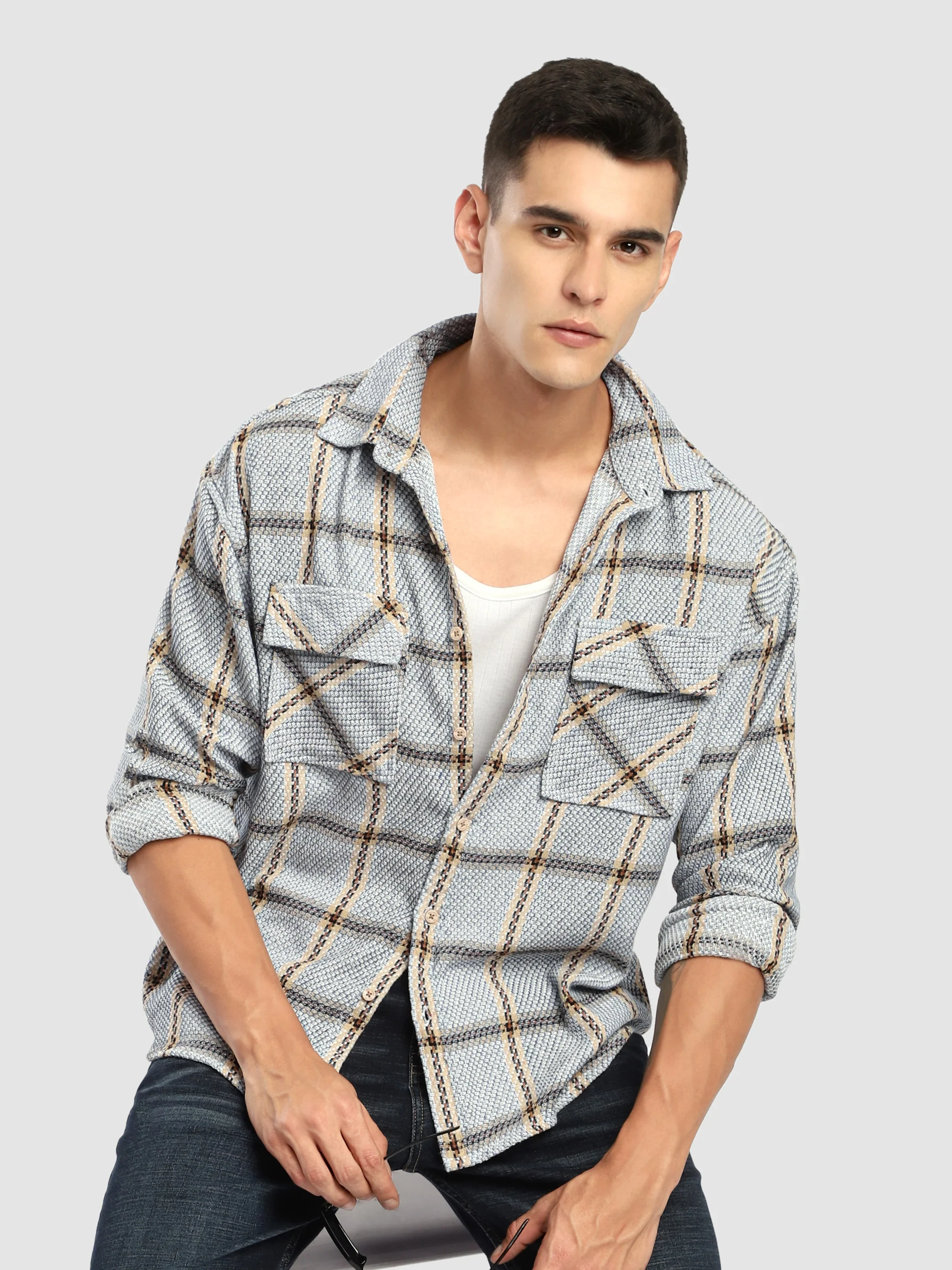 Beige Cotton Flannel Overshirt - Image 10