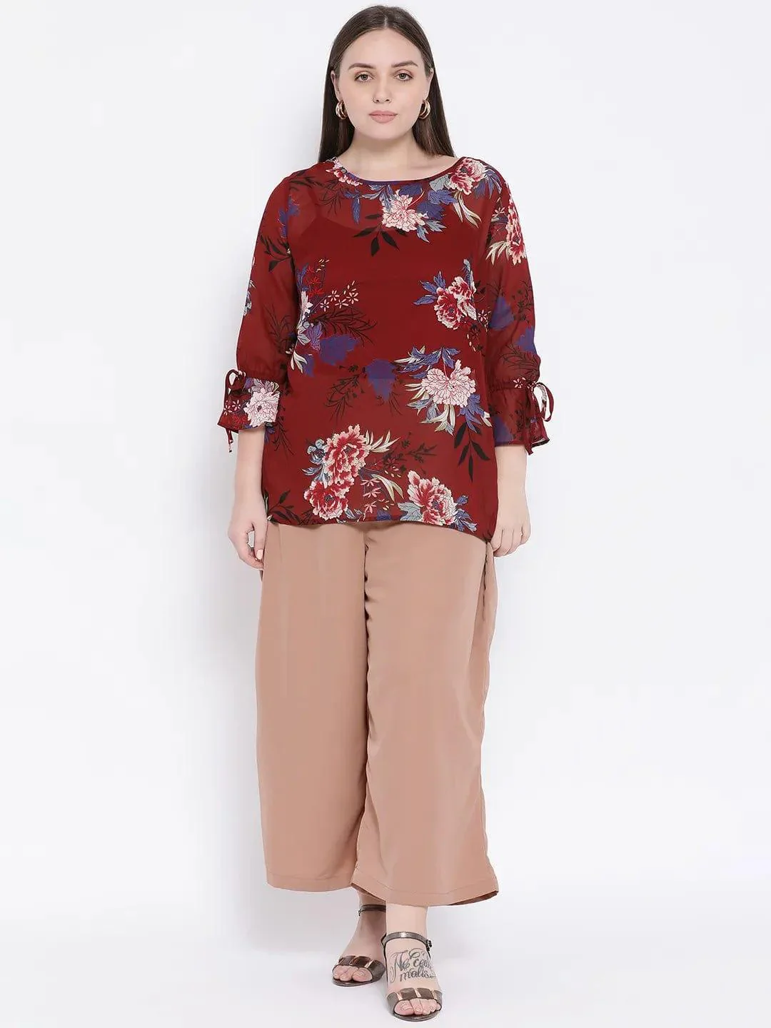 Beige Metal Plus Size Women Pant - Image 2