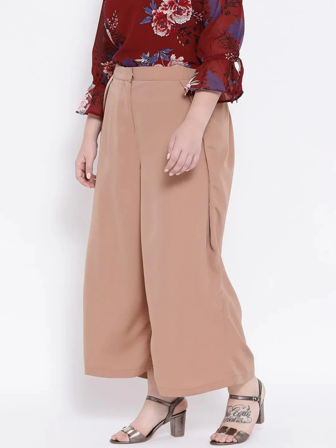 Beige Metal Plus Size Women Pant - Image 3