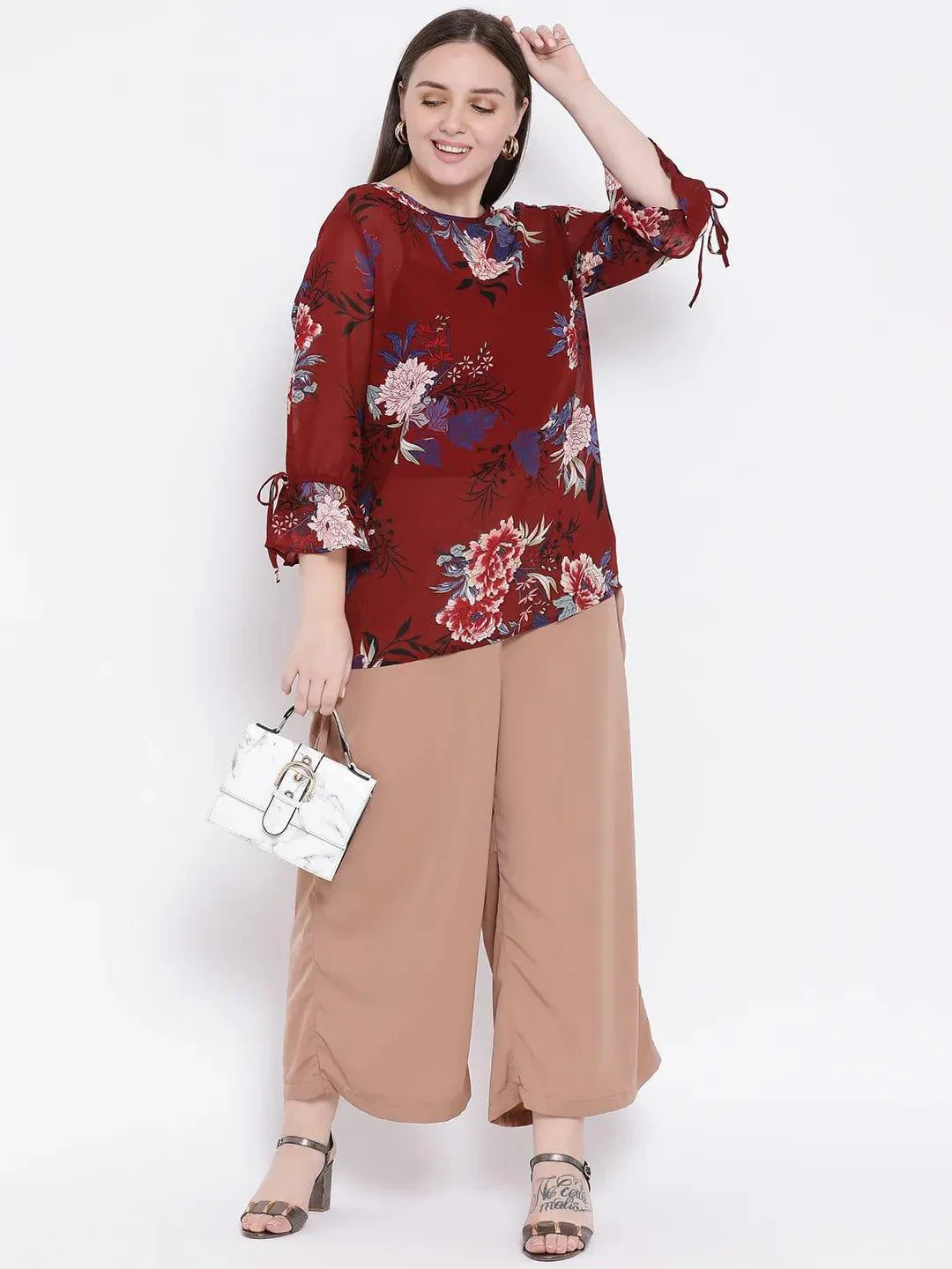 Beige Metal Plus Size Women Pant - Image 6