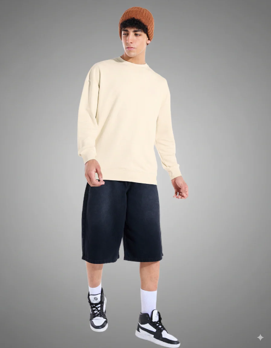 Beige Oversized Crew Neck Sweatshirt - Image 3