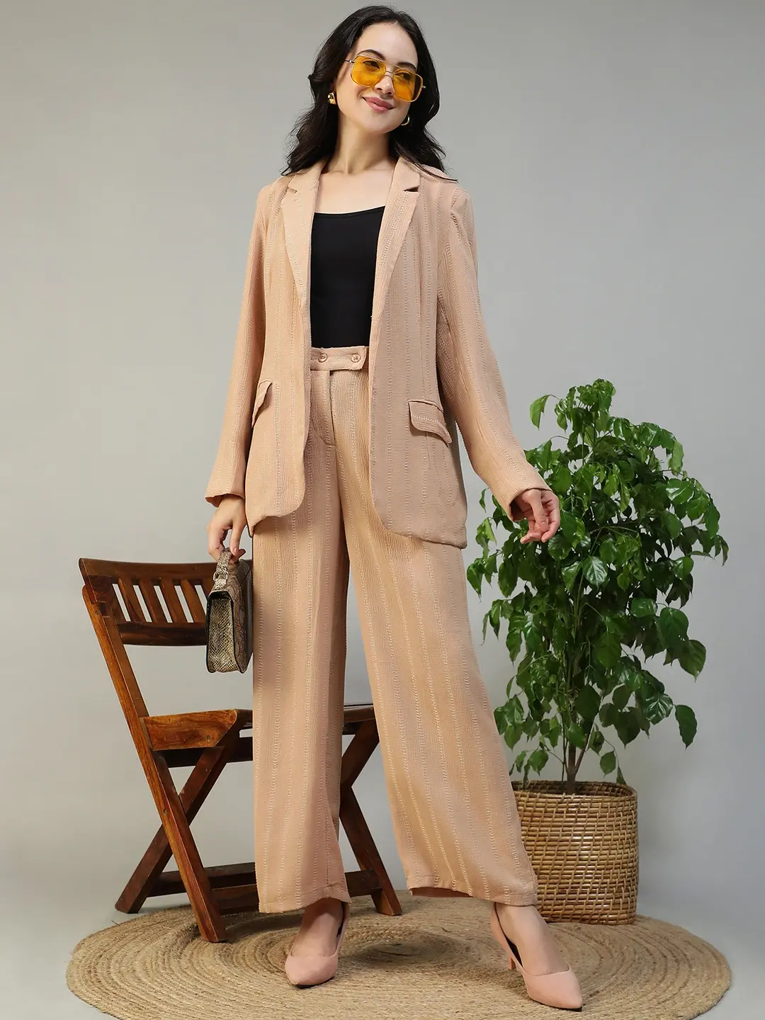 Beige Stripe Women’s Co-ord Set | Blazer & Pants - Image 4