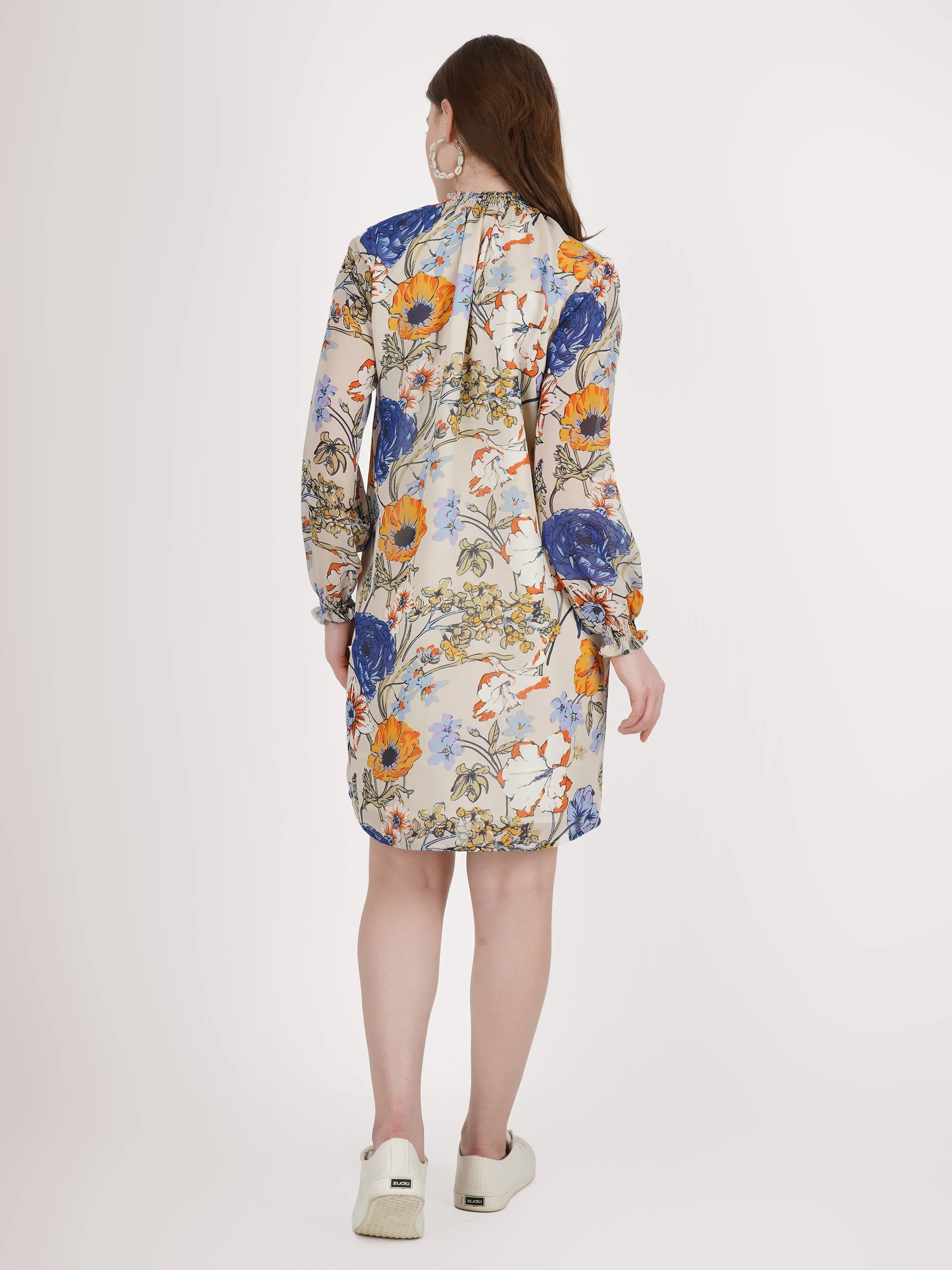 Bella Beige Moss Crepe Dress - Image 3