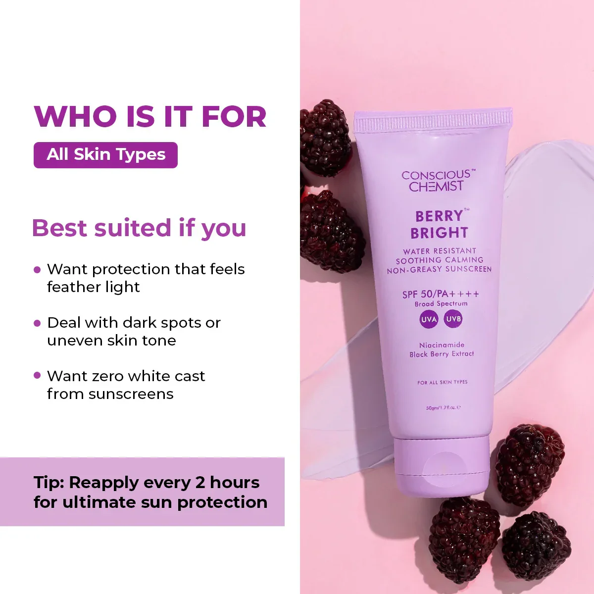Berry Bright Sunscreen | SPF50 PA ++++ | 50 Gm - Image 8