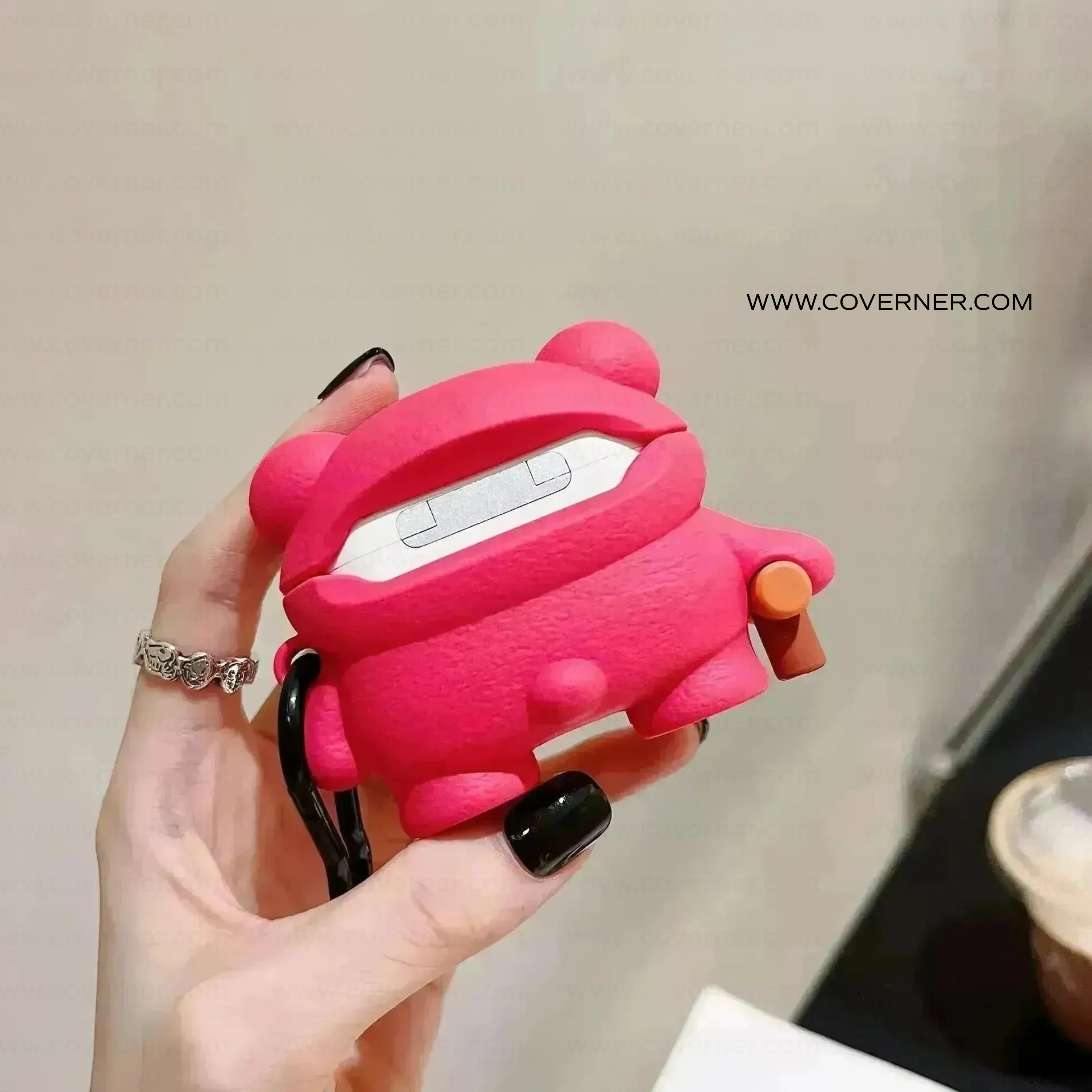 BerryBear AirPods Case – 3D Strawberry Bear Silicone Cover with Hook by Coverner India - Image 2
