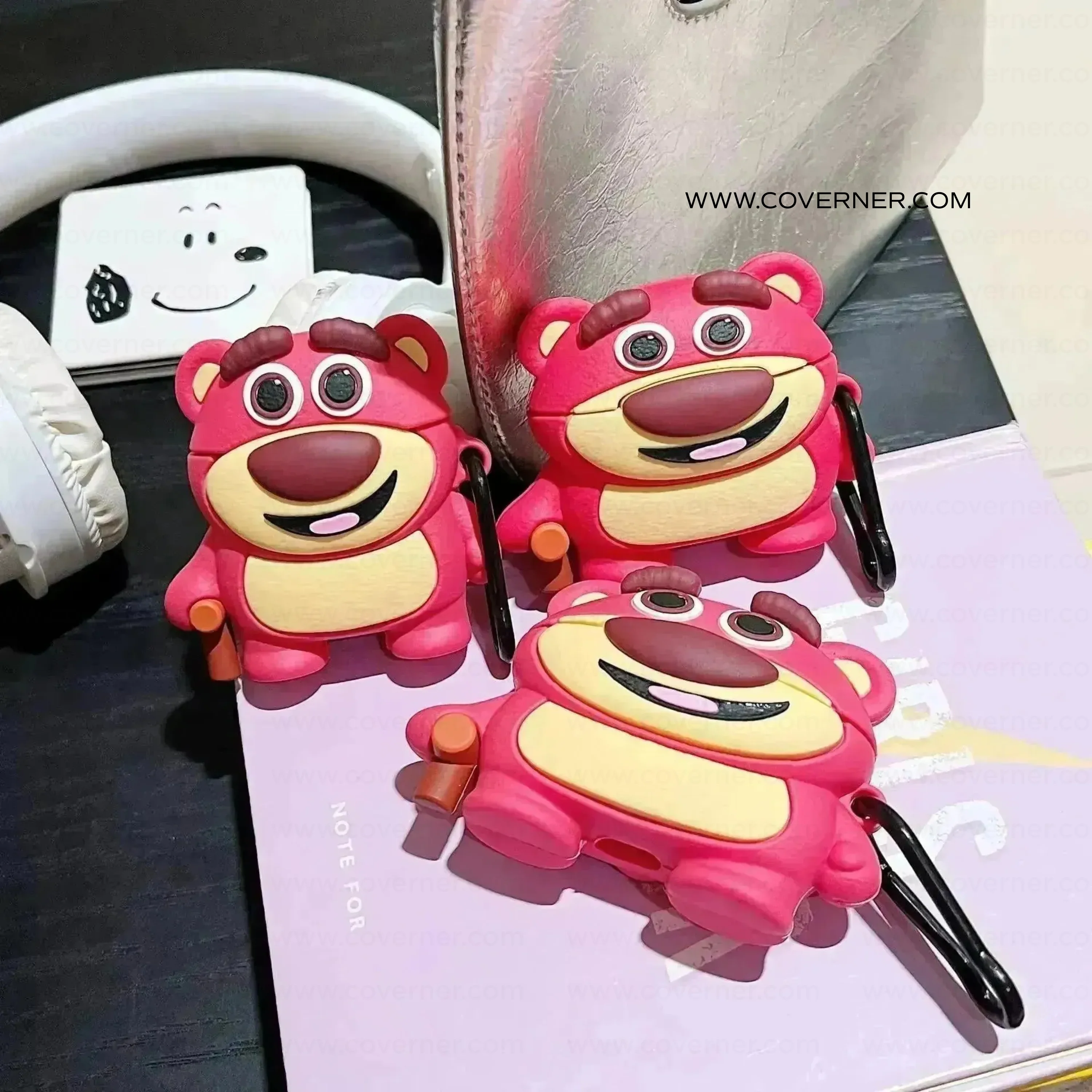 BerryBear AirPods Case – 3D Strawberry Bear Silicone Cover with Hook by Coverner India - Image 3