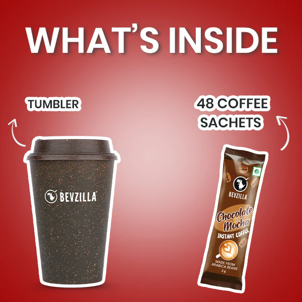 BEVZILLA 48 CHOCO MOCHA COFFEE POWDER SACHETS + NEW BEVZILLA COFFEE TUMBLER - Image 2