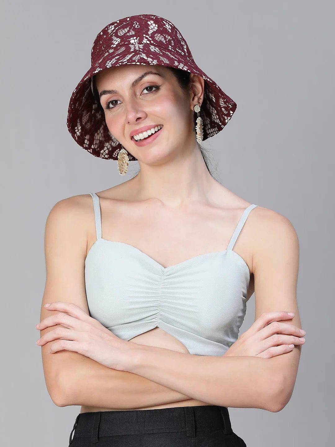 Big Burgundy Lace Fabric Women Bucket Hat For Women - Image 4