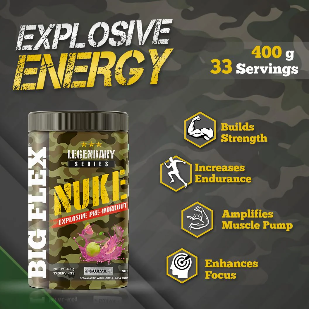 Bigflex Nuke Pre Workout Powder| 33 Servings |Energy Booster| (Guava, 400 gm) - Image 4