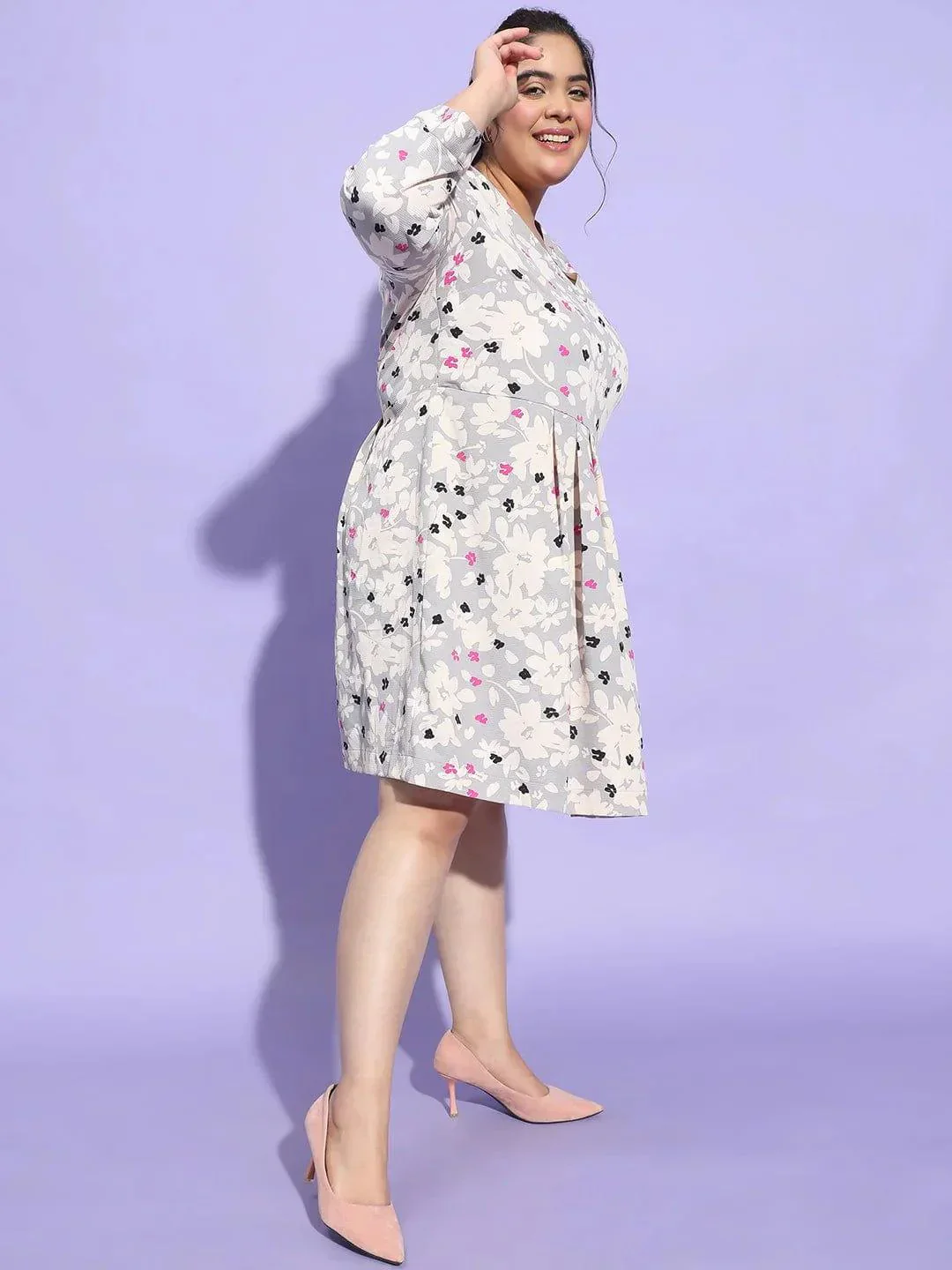 Bizzy Multicolor Long Sleeve Plus Size Curvy Women Dress - Image 4