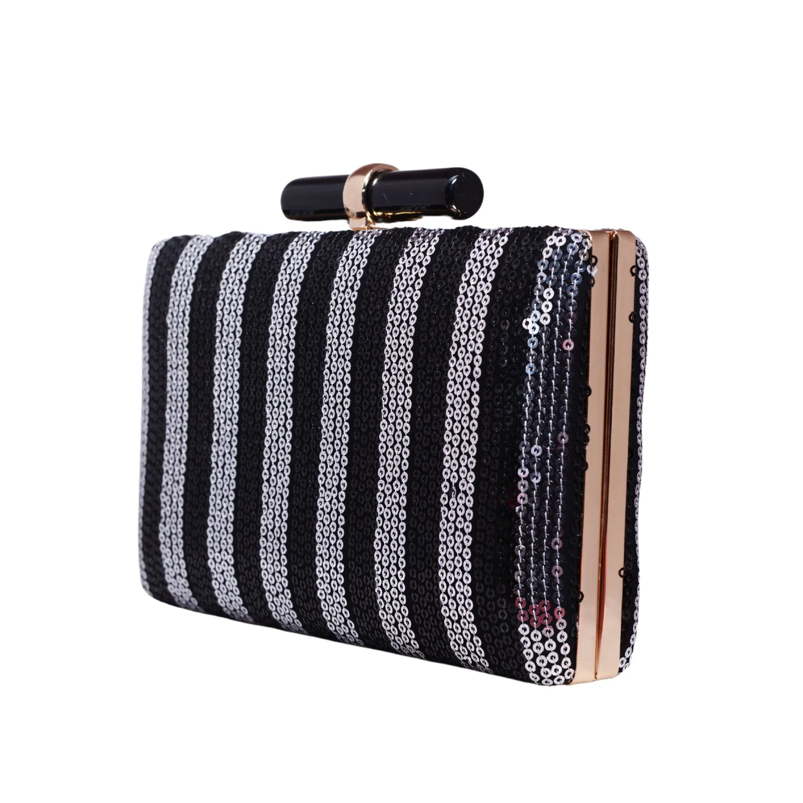 Black and Silver Sequins Fabric Party Clutch - Image 3