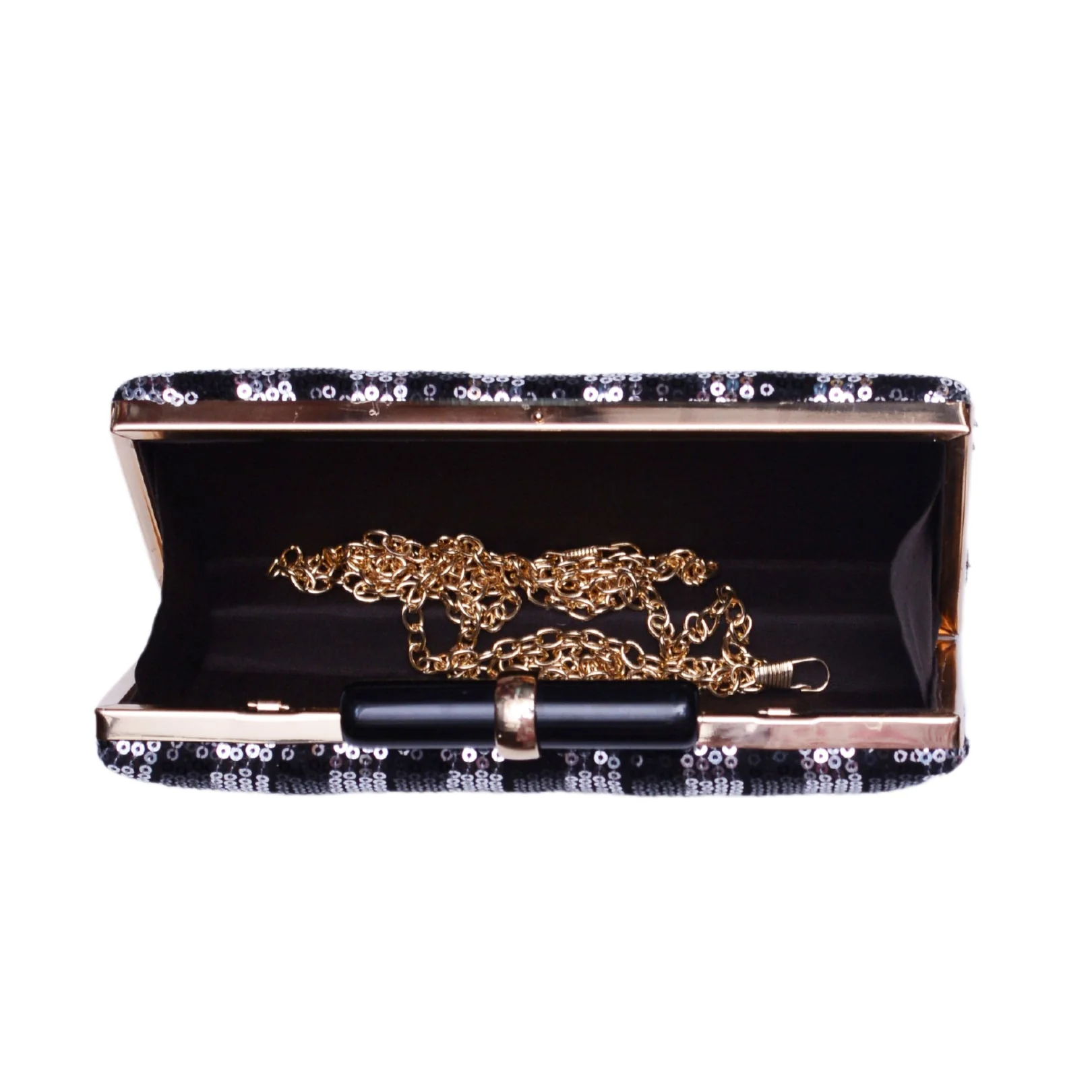 Black and Silver Sequins Fabric Party Clutch - Image 4