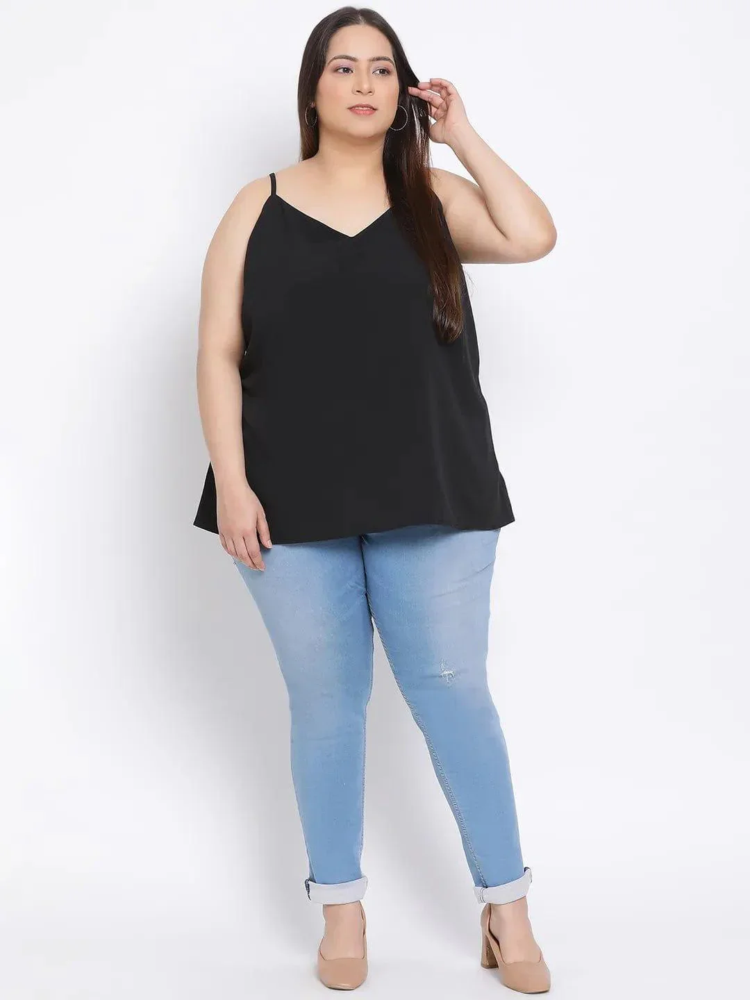 Black Basic Plus Size Spaghetti Top - Image 2