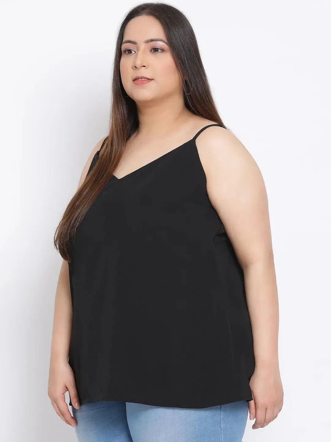 Black Basic Plus Size Spaghetti Top - Image 3