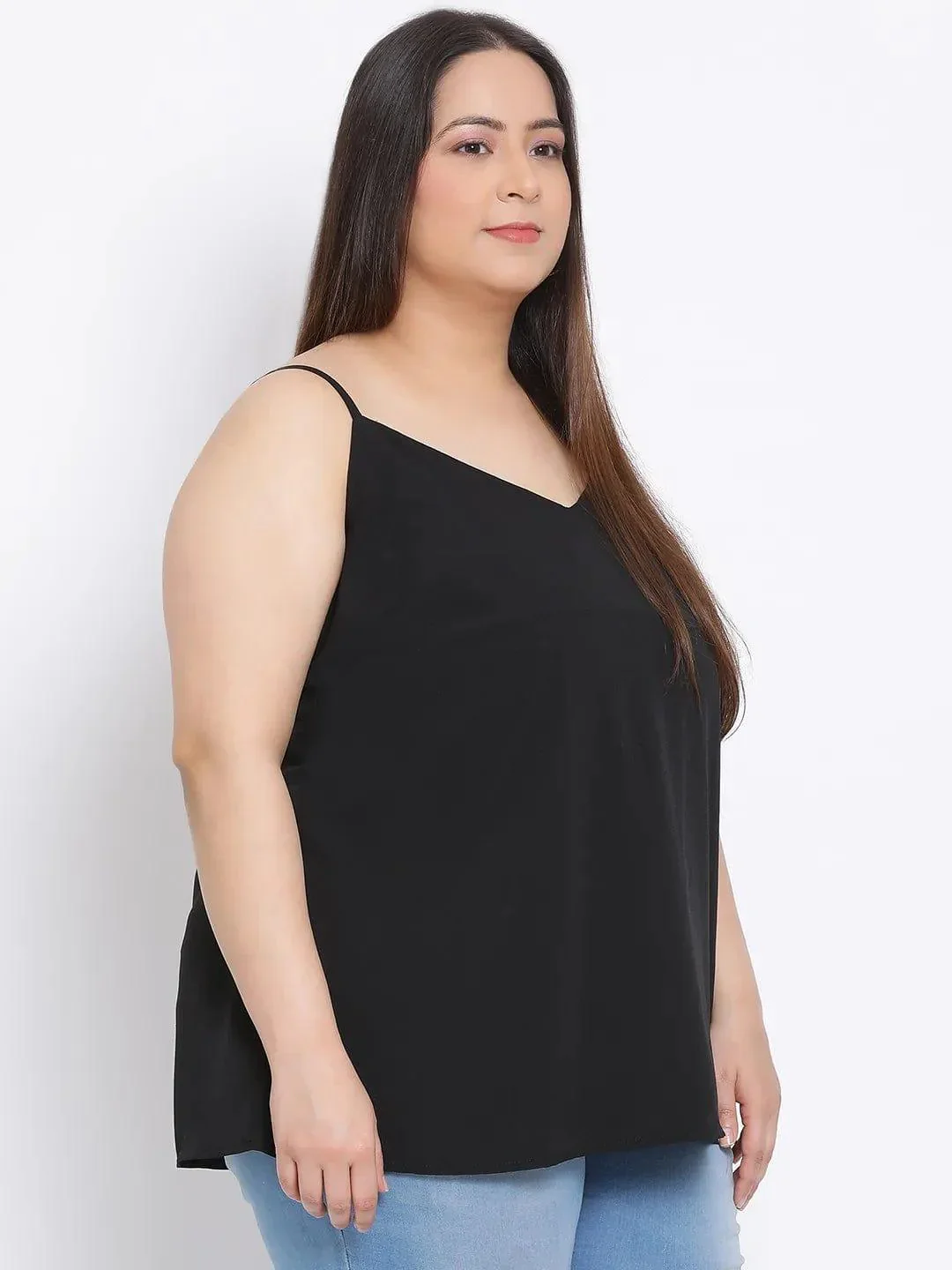 Black Basic Plus Size Spaghetti Top - Image 4