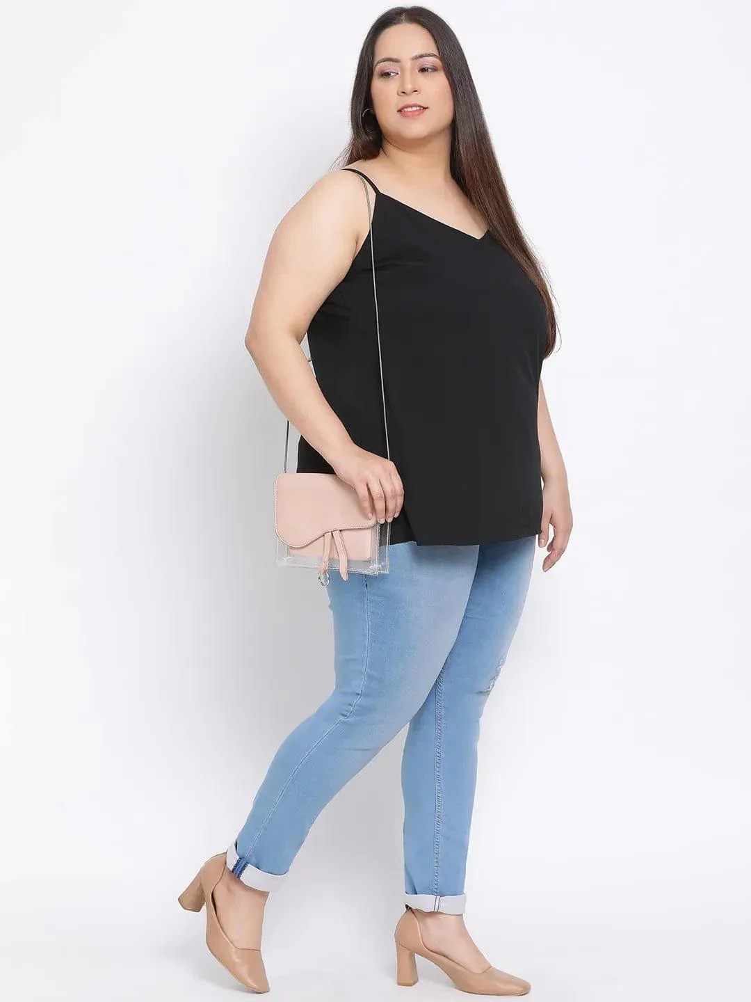 Black Basic Plus Size Spaghetti Top - Image 7