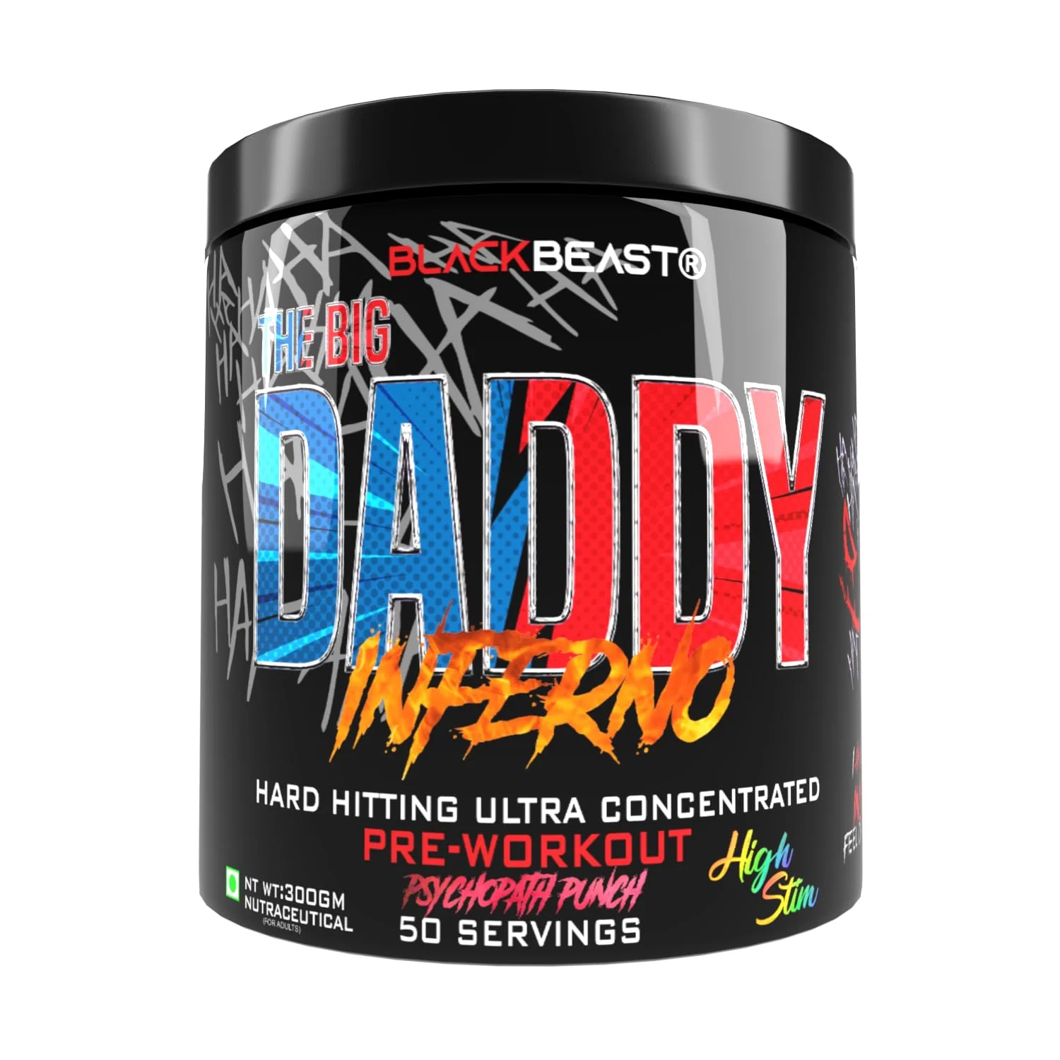 Black Beast The Big Daddy Inferno Pre workout | 4500mg Aminature® Fermented Citrulline Malate, 150mg Alpha GPC, 3000mg Beta Alanine, Boost Focus, Strength, Energy and Pump (PSYCHOPATH PUNCH)