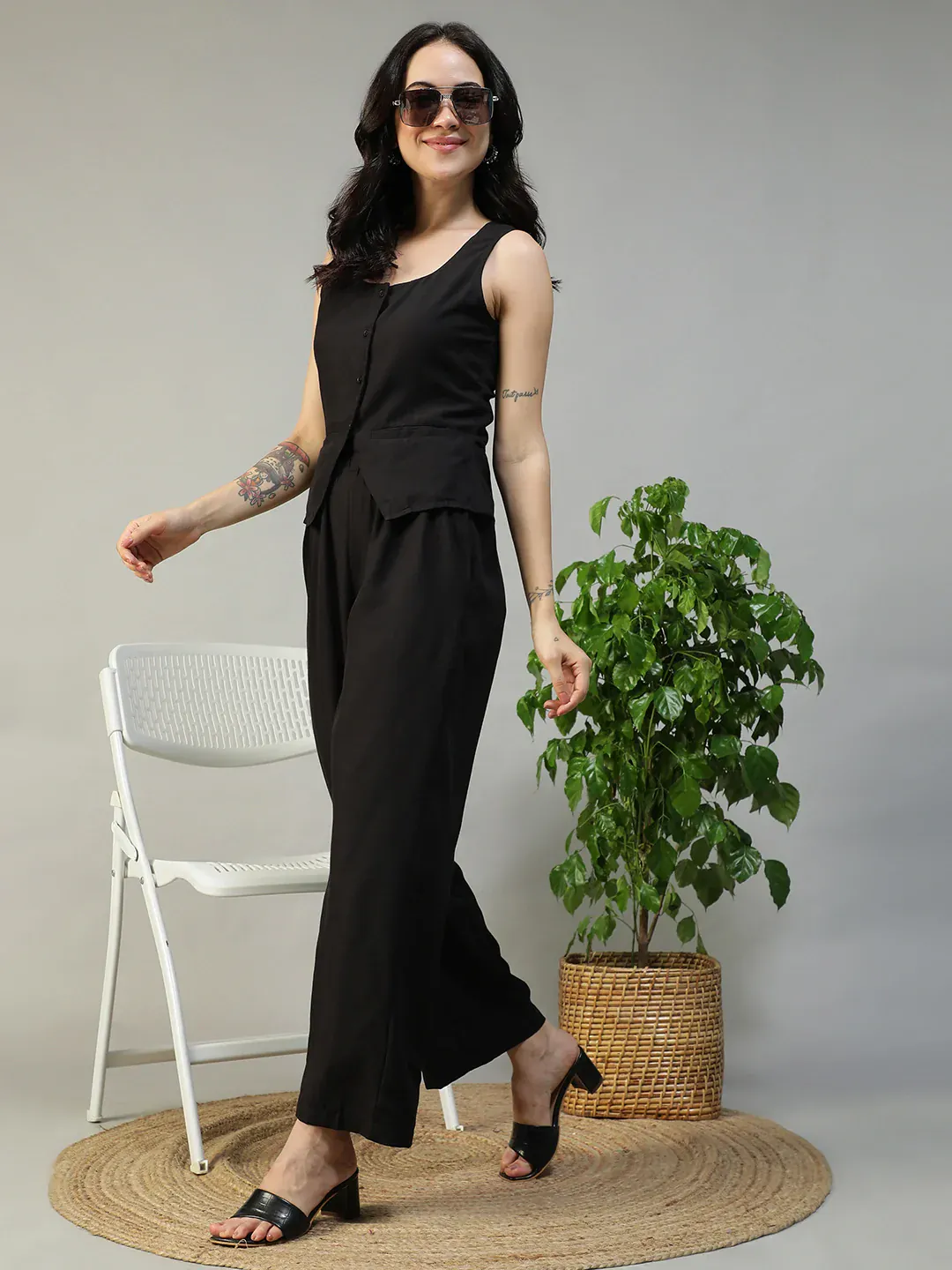 Black Cotton Linen Women Co-Ord Set - Image 3