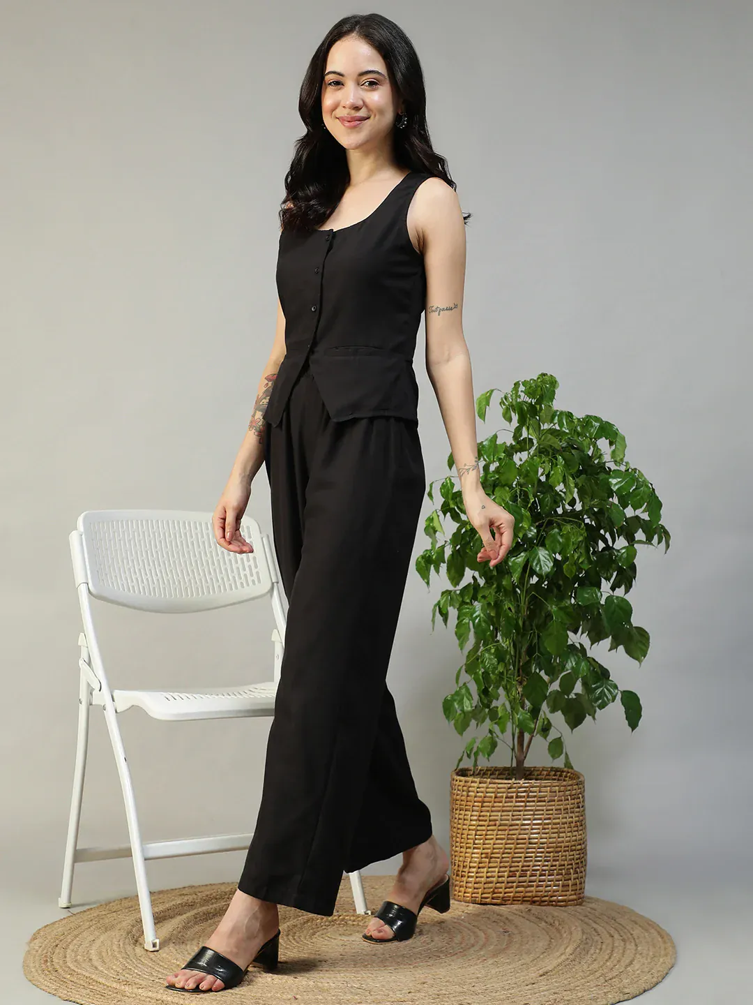 Black Cotton Linen Women Co-Ord Set - Image 5