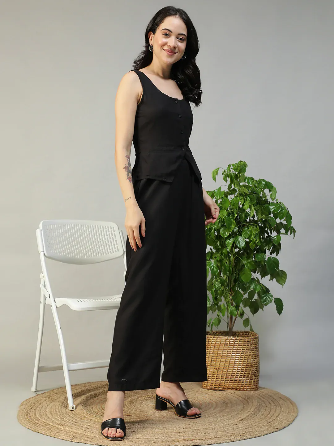 Black Cotton Linen Women Co-Ord Set - Image 6