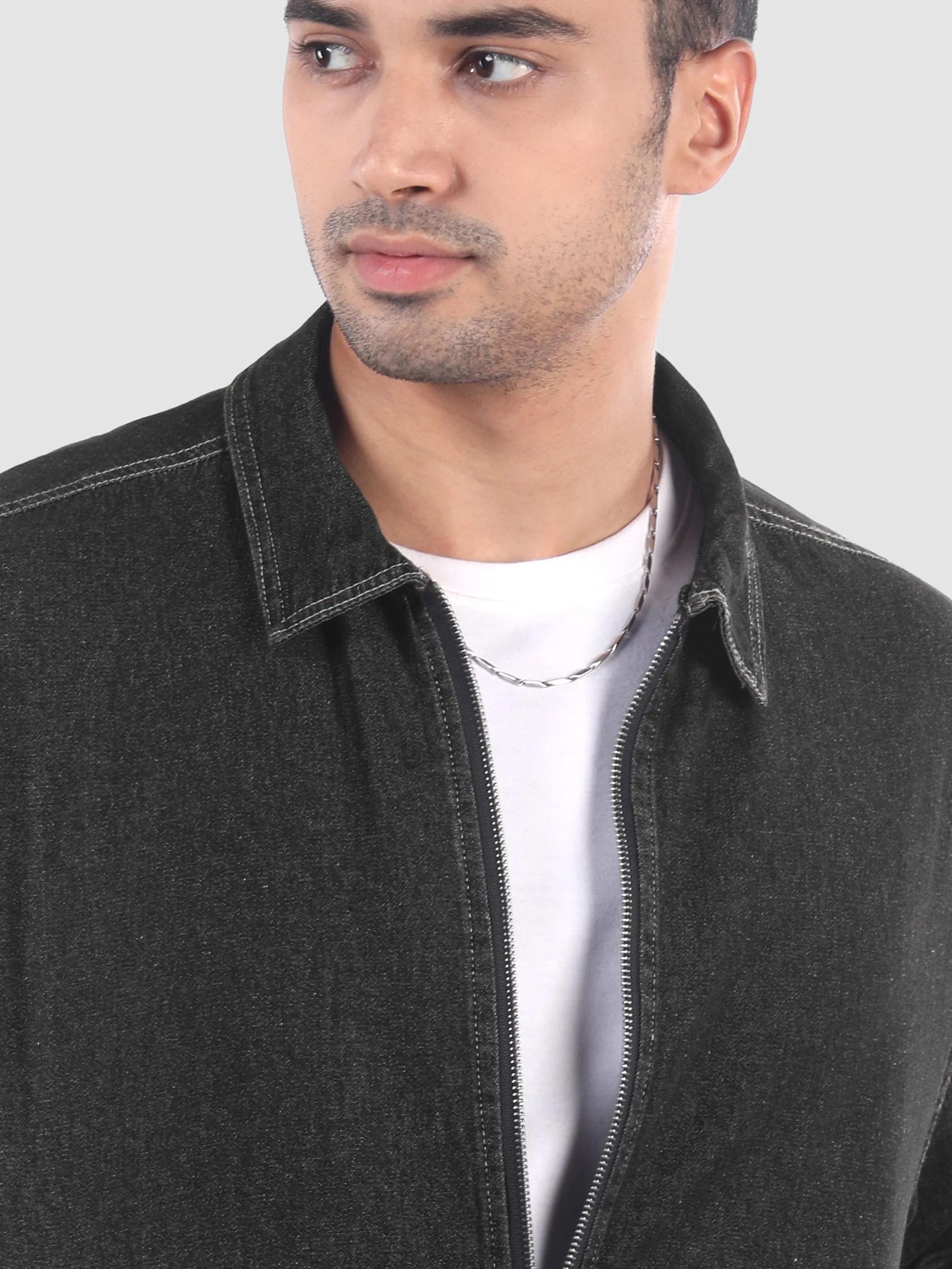 Black Denim Zipper Shacket - Image 5