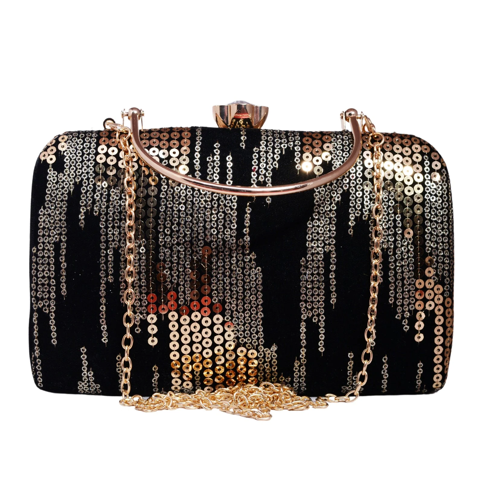 Black Embroidered Clutch with Golden Sequins - Image 2