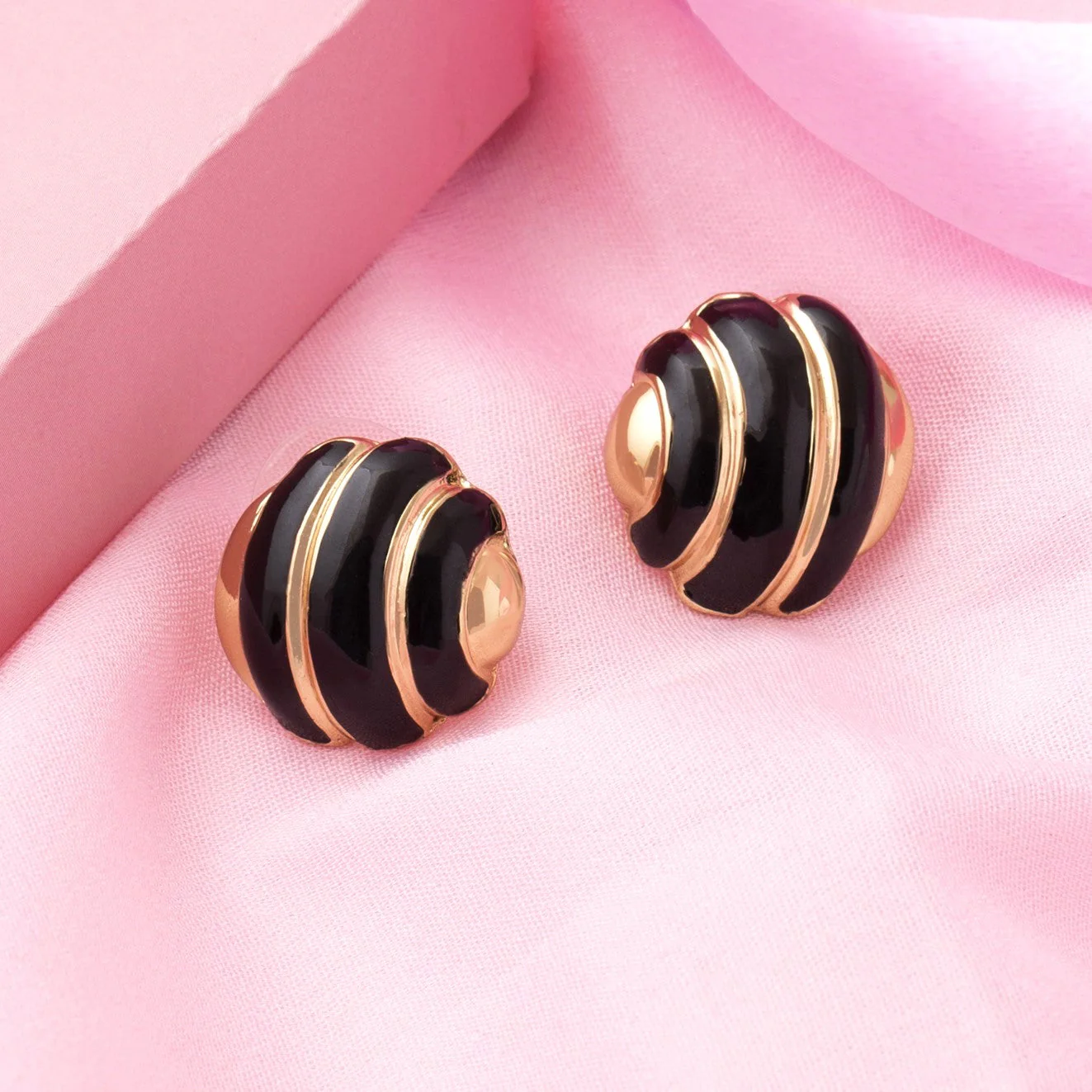 Black Enamel Round Stud