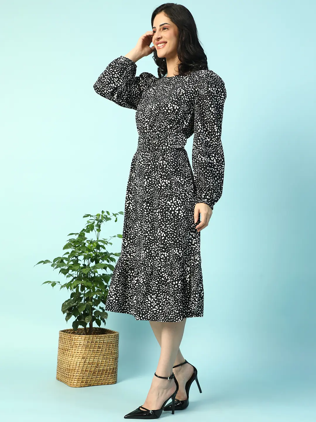 Black Floral Print Long Sleeve Women Dress - Image 7