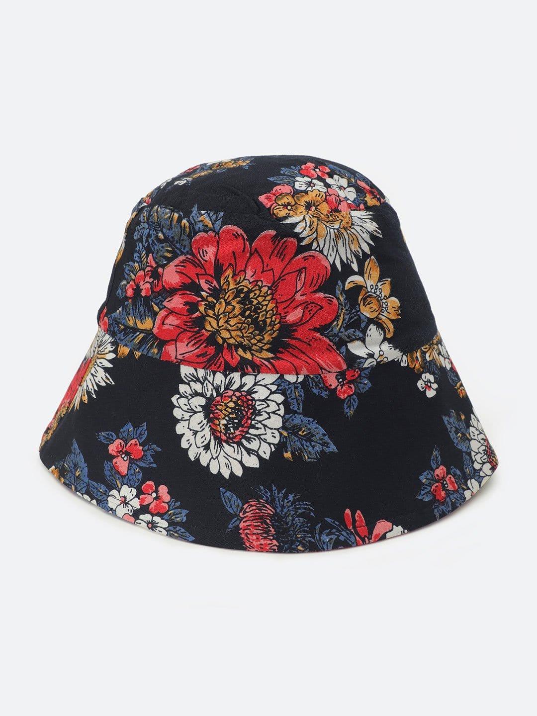 Black Floral Print Reversible Checked Women Bucket Hat Today - Image 3