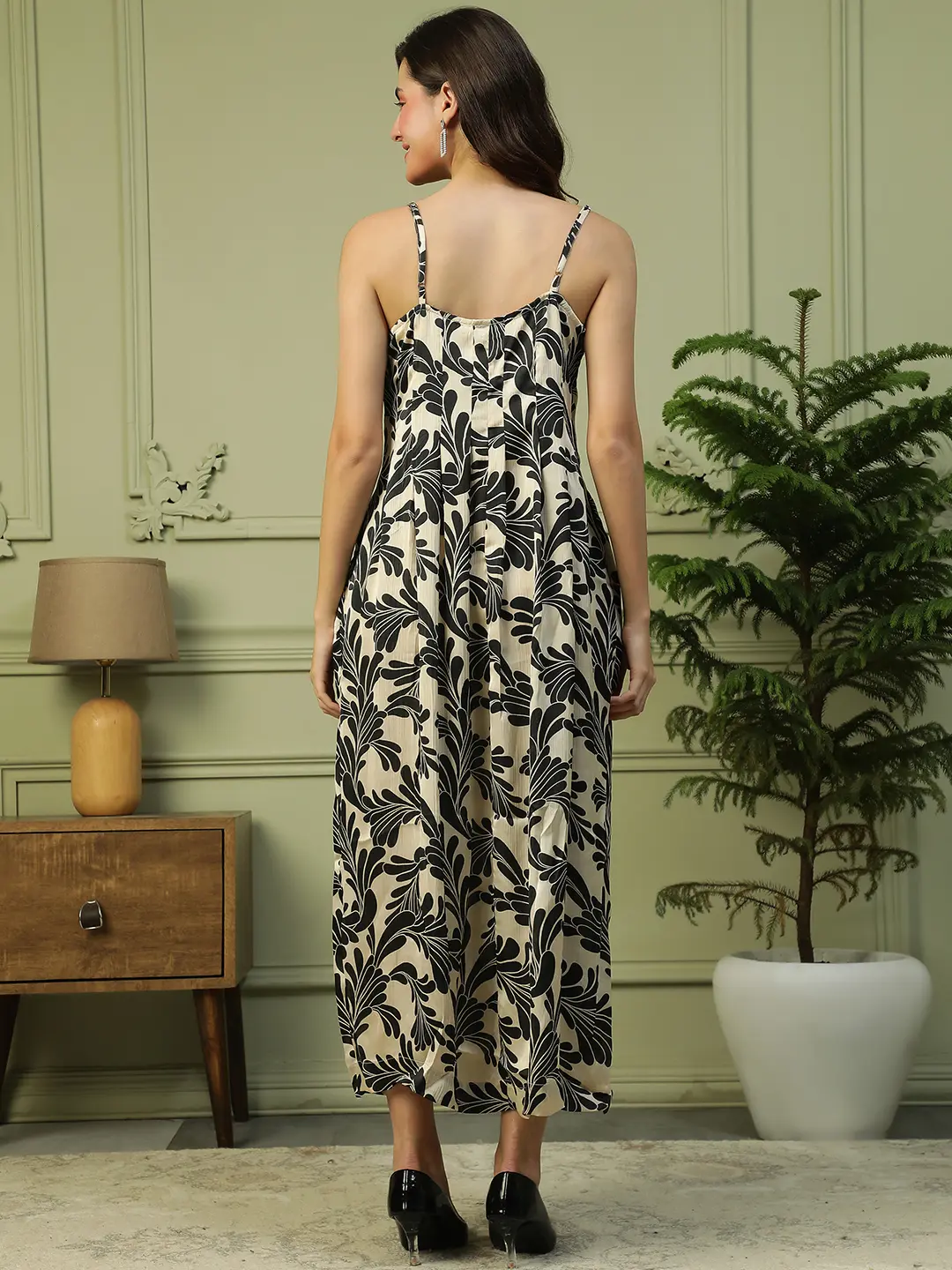 Black Floral Print Square Neck Sleeveless Women Long Maxi Dress - Image 7
