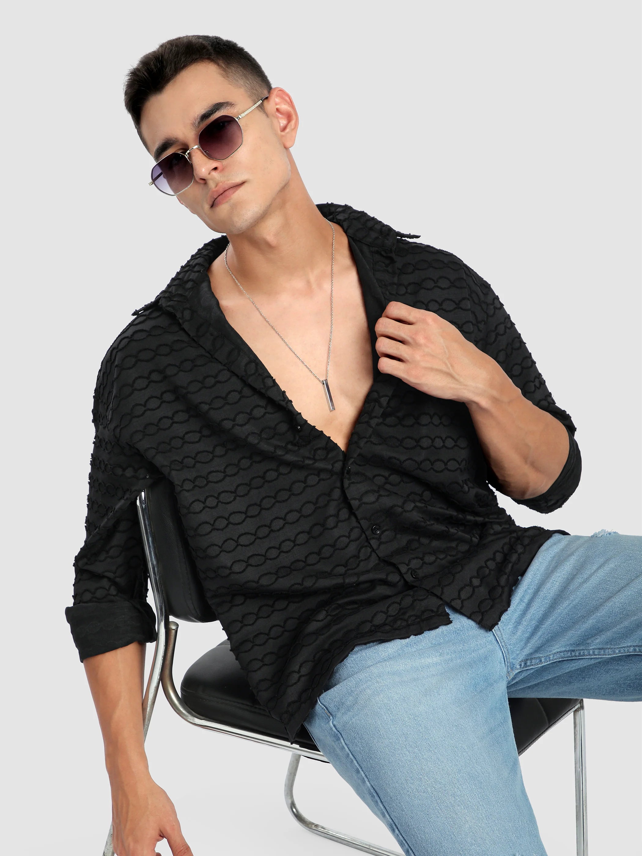 Black Fur Wave Textured Shirt