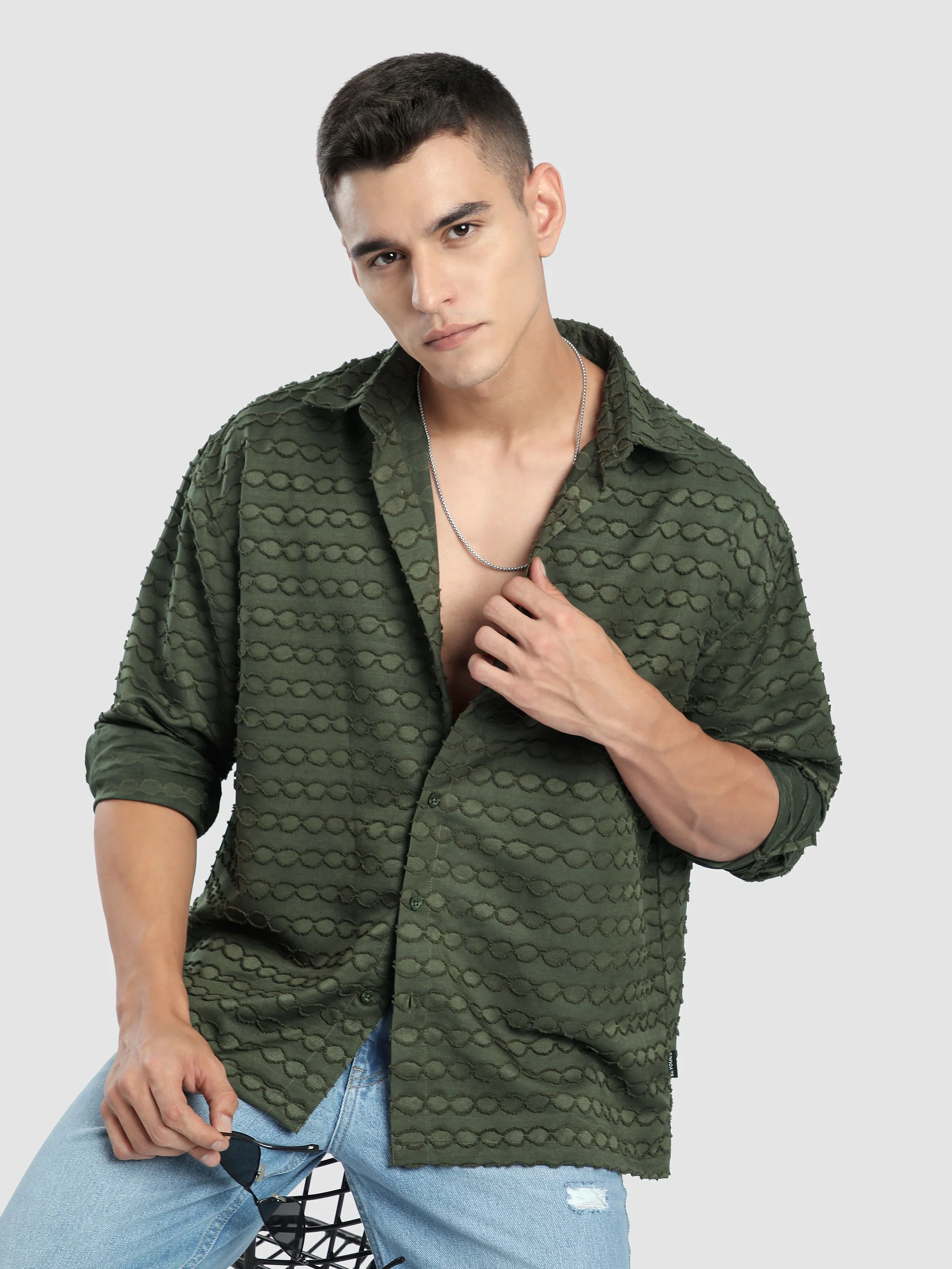 Black Fur Wave Textured Shirt - Image 9