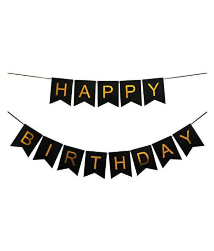 Black Happy Birthday Banner And White Metallic Balloons (Pack of 30) - Image 2