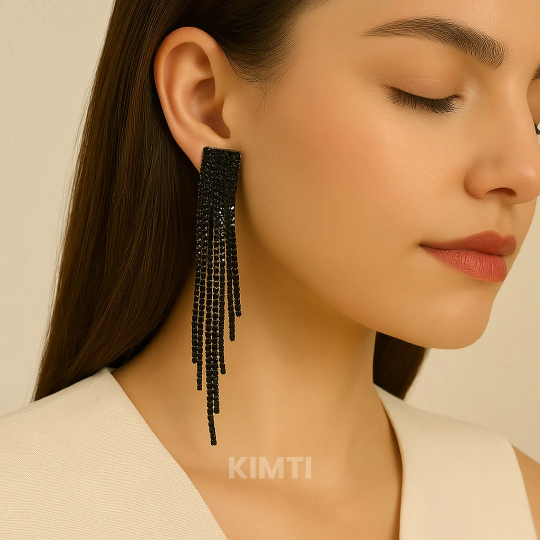 Black Long Dangler Earring - Image 2