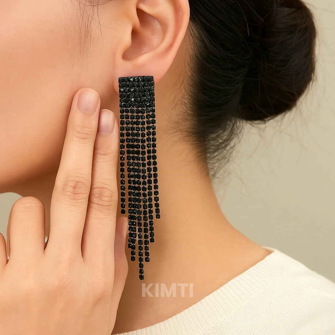 Black Long Dangler Earring - Image 3