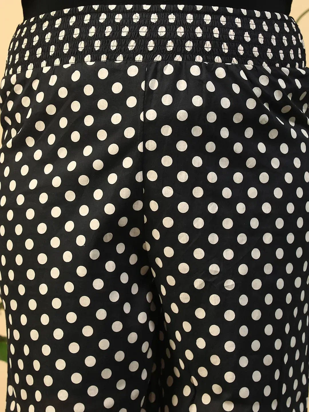 Black Polka Dot Print Flared Elasticated Waist, Plus Size Women Beachwear Cotton Pant - Image 6