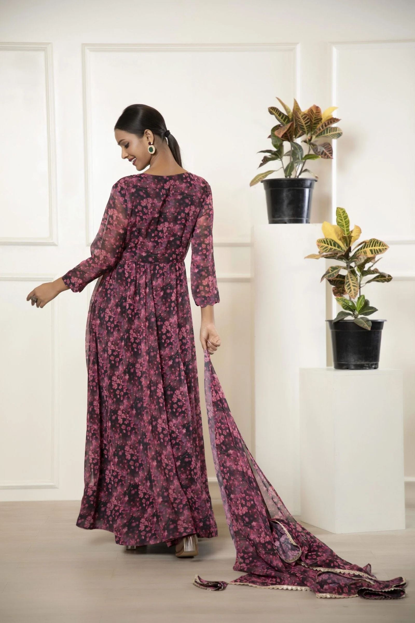 Black Printed Ethnic Dress with Dupatta
