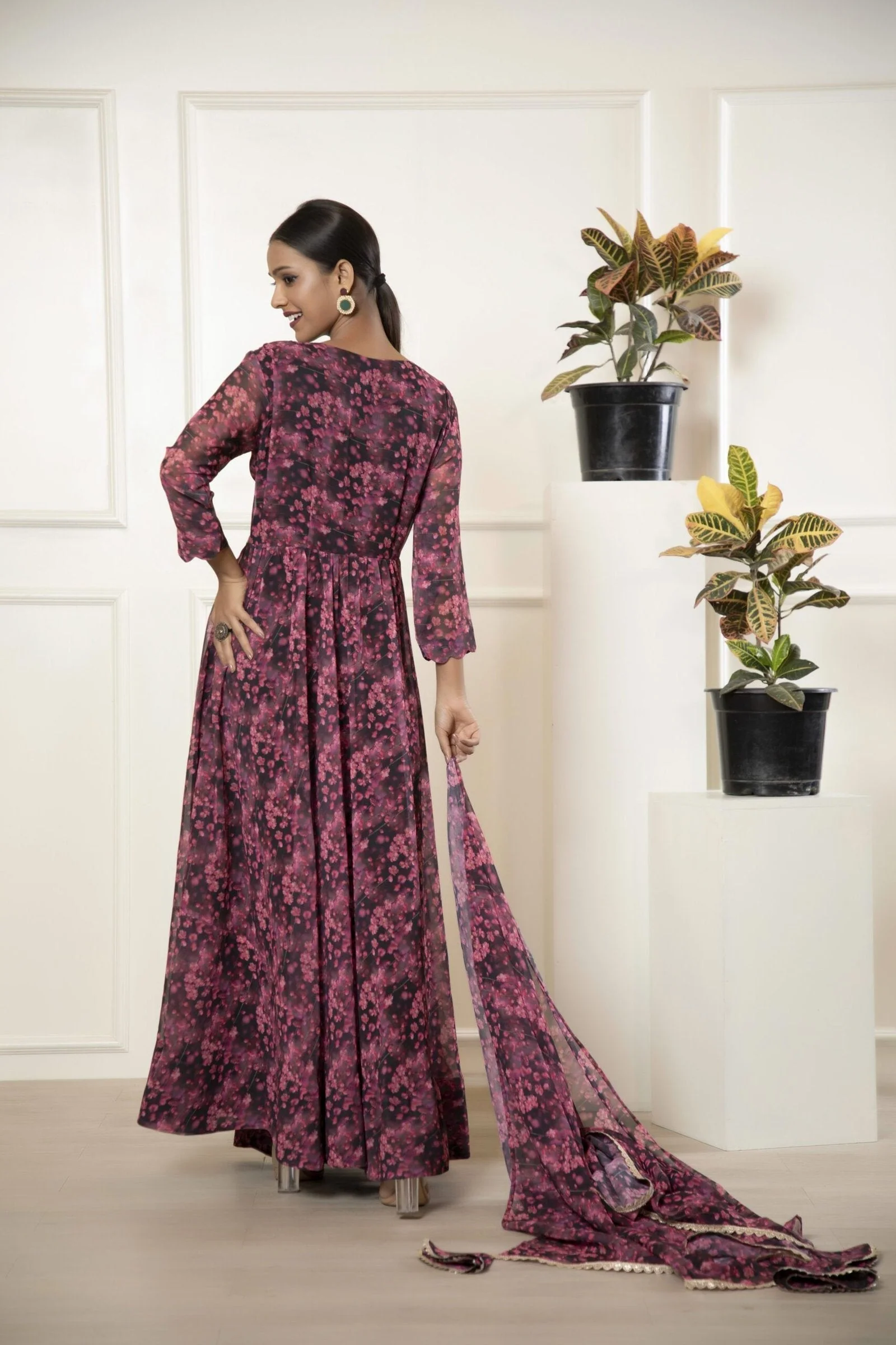 Black Printed Ethnic Dress with Dupatta - Image 5