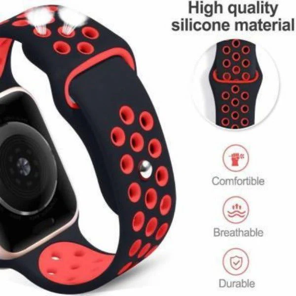 Black Red Dotted Silicone Strap For Apple Watch Series 1  (38mm/40mm/41mm) - Image 3