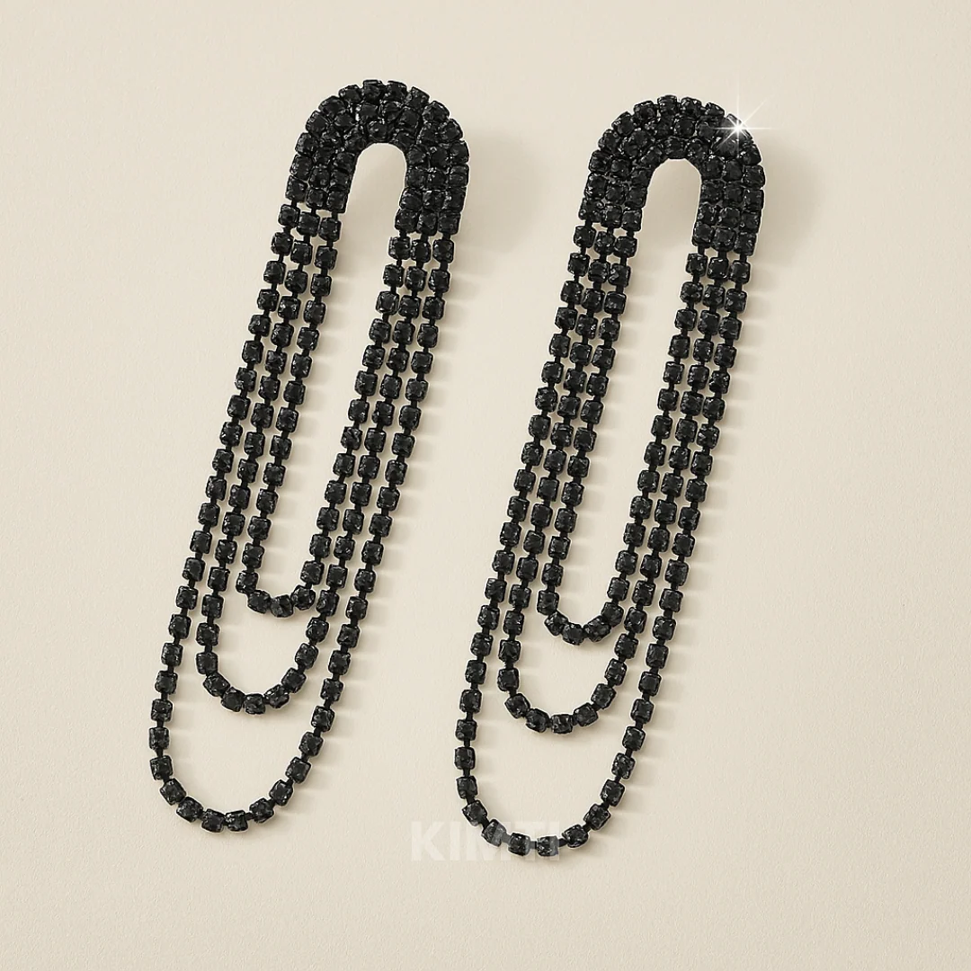 Black Rhinestone Contemporary Drop Earring - Image 2