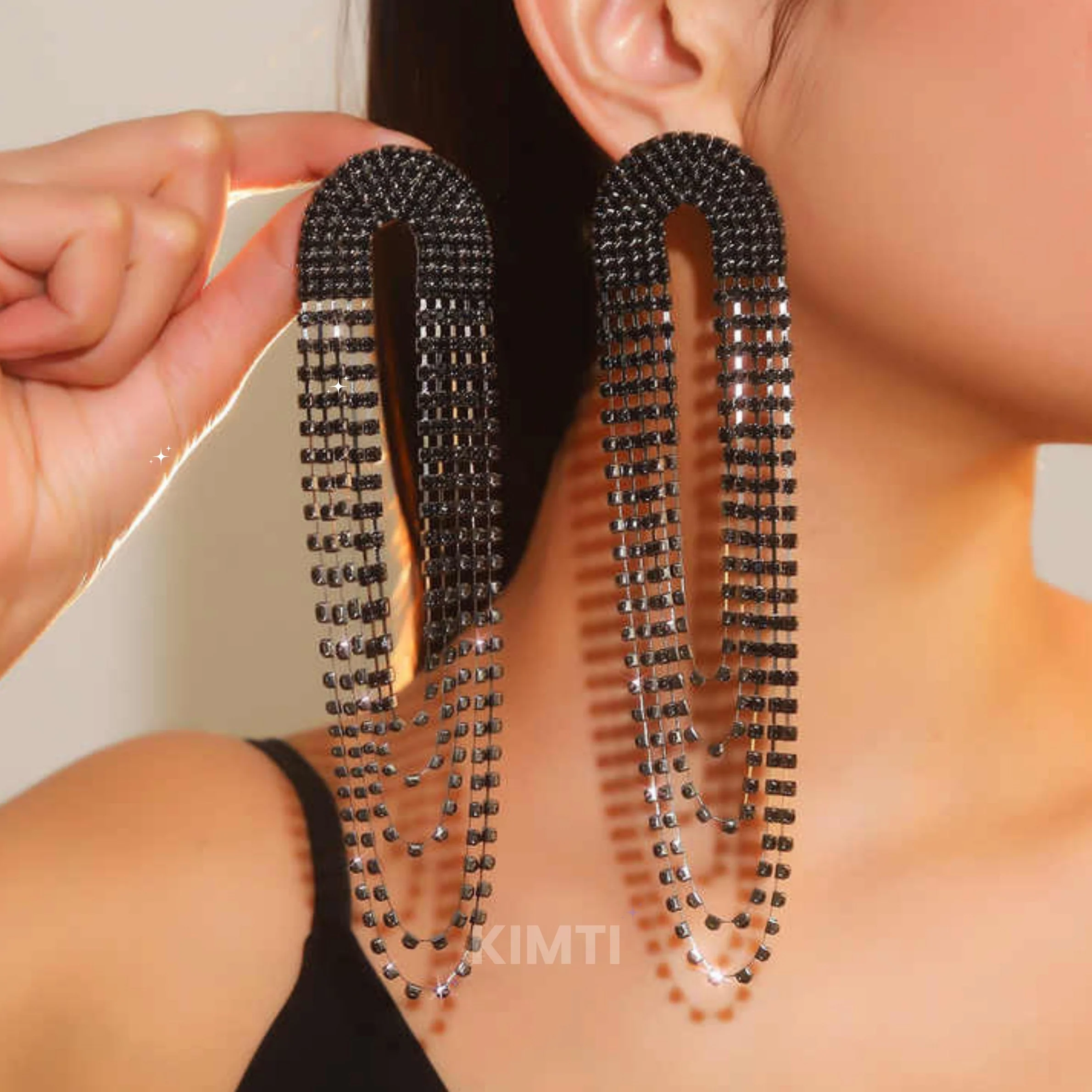 Black Rhinestone Contemporary Drop Earring - Image 4