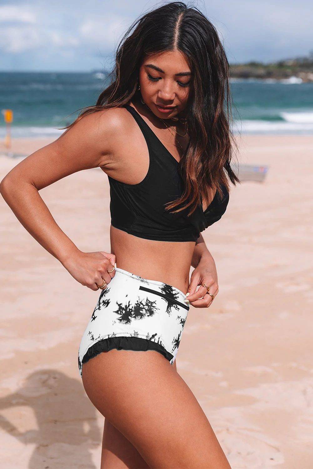 Black Sexy Solid Criss Cross Top Highwaist Swimsuit - Image 7