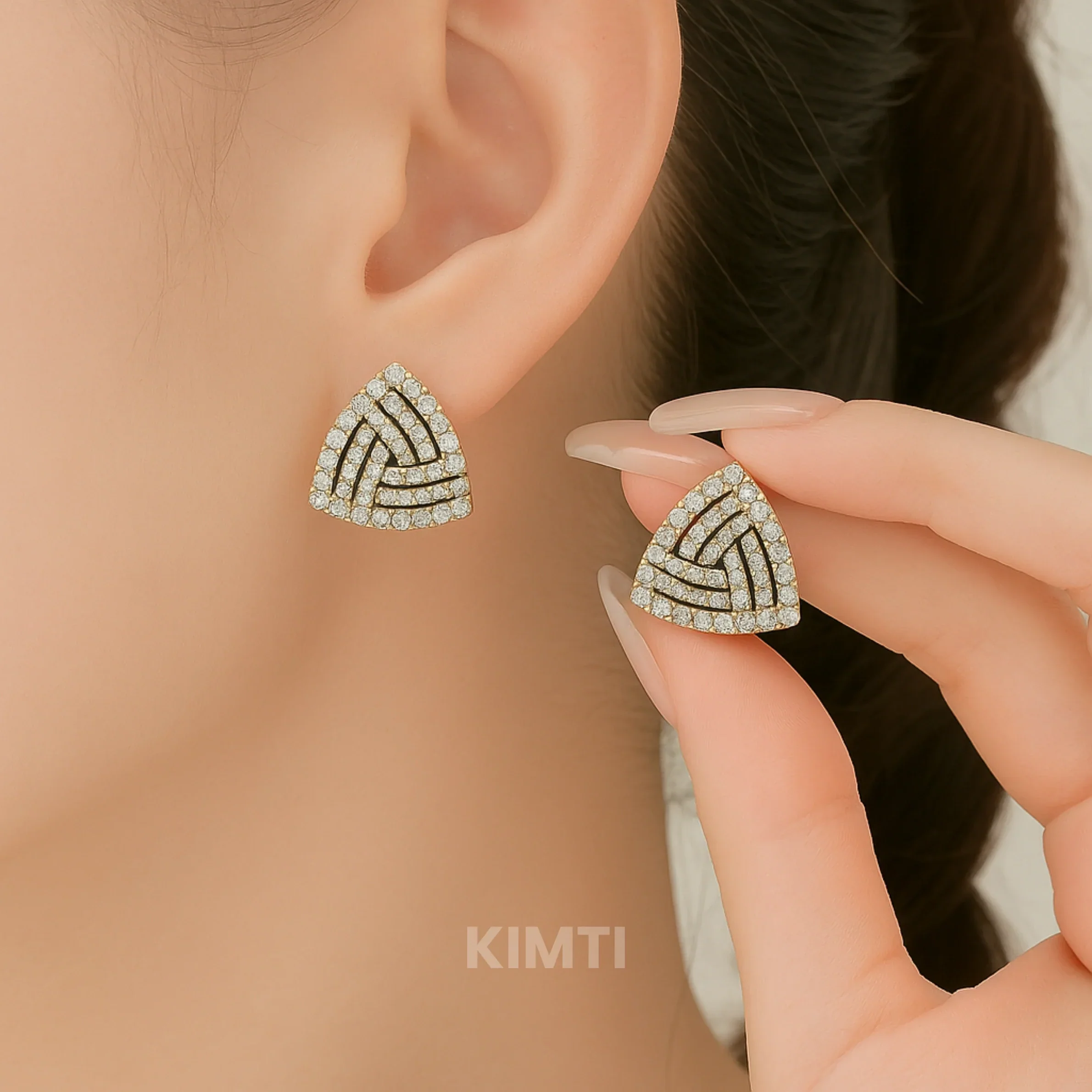 Black silver diamond Stud Earring - Image 2
