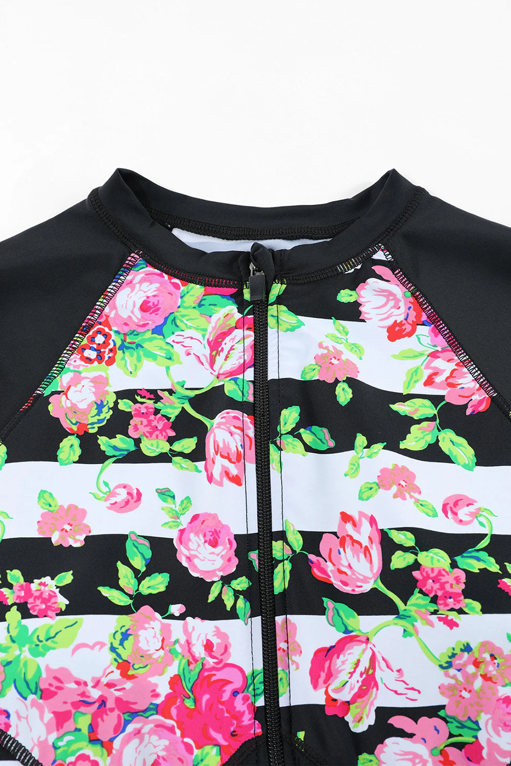 Black Zip Up Neckline Color Block Rashguard Top - Image 8